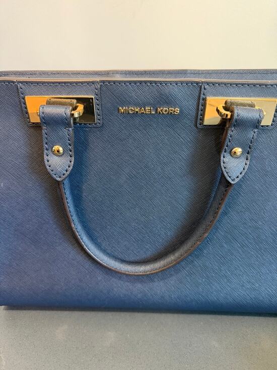 MICHAEL Michael Kors Handbags - Michael Kors Quinn Satchel Navy Blue Saffiano‎ Leather Top Handle Bag Medium